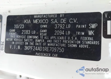 2024 Kia Forte Lxs from USA, damaged, VIN 3KPF24AD1RE709750